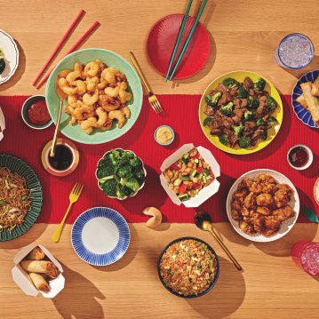 Panda Express Meal on Table Top-Down View