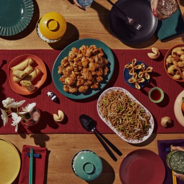 Panda Express Meal on Table Top-Down View