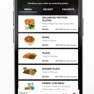 Panda Express Mobile App Ordering Screen