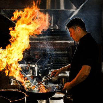 Pasadena Panda Inn Kitchen with Chef Cooking