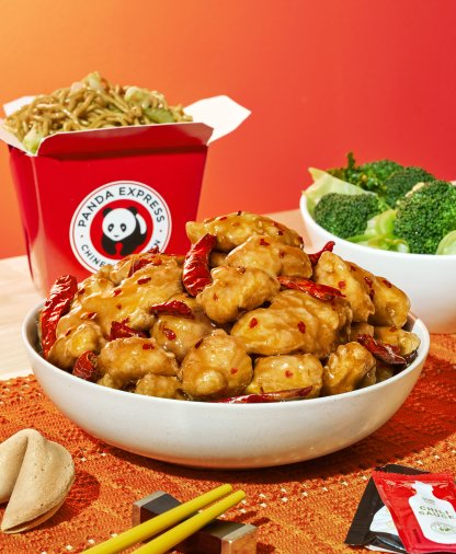 Hot Orange Chicken on table