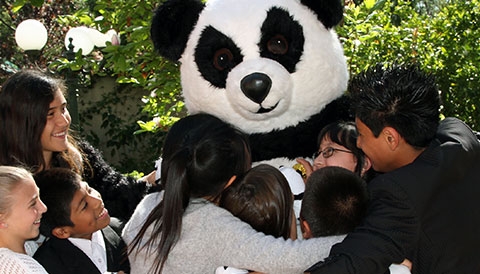 Panda bear with children